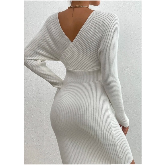 Fitted Off Shoulder Ribbed Sweater Dress - Picture 4 of 11
